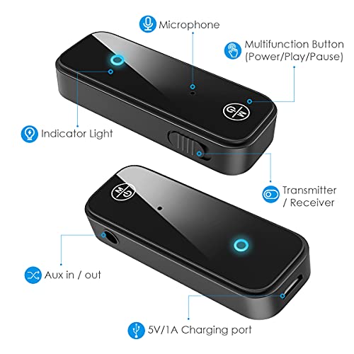 (Upgraded) Ankilo Aux Bluetooth 5.4 Adapter for Car, 2 in 1 Bluetooth Receiver Transmitter, Suitable for Cars, TV, Speakers, Stereo Systems and Headphones - color: Black