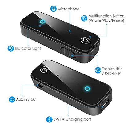 (Upgraded) Ankilo Aux Bluetooth 5.4 Adapter for Car, 2 in 1 Bluetooth Receiver Transmitter, Suitable for Cars, TV, Speakers, Stereo Systems and Headphones - color: Black