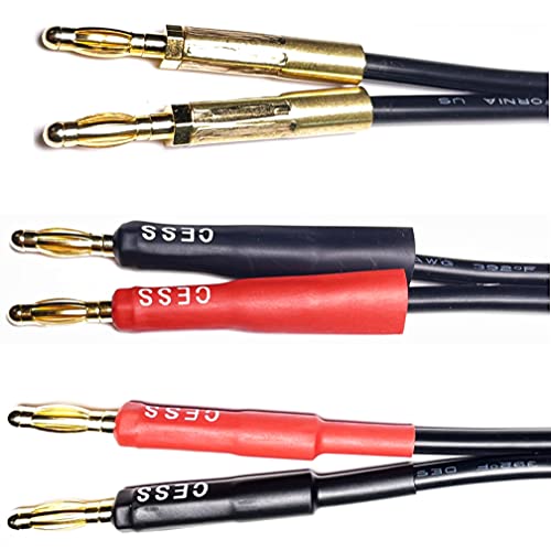 CNCESS CESS-037-3f Banana Plug Male to Male Speaker Cable 12 Gauge 680 Strand Count Silicone Soft Wire, 2 Cables (3 FEET) - size: 3 FEET