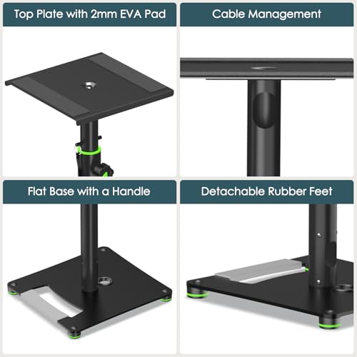 Vondynote Pair Studio Monitor Stands 31"-50" Floor Monitor Speaker Stands | Adjustable Height, Cable Management, Heavy Duty, Flat Base