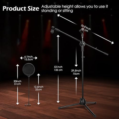Sherr 4 Pcs Tripod Microphone Stand with Mic Clip and Windscreen
