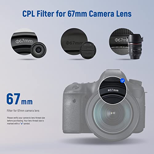 NEEWER 67mm CPL Filter, Circular Polarizing Filter, Polarizer, Multicoated | 30 Layer Multi Resistant Nano Coatings, Reduce Glare, Enhance Contrast, Ultra Slim, Reduces Reflection, HD Optical Glass - size: 67mm