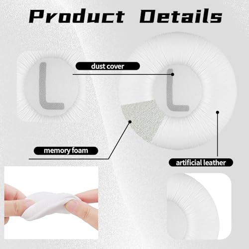 1 Pair Ear Pads Replacement, Earpads Cushions for JBL Tune600 T500BT T450 T450BT JR300BT T510BT T520BT JR310BT Headphones (Not Suitable for Tune 600btnc) with Memory Foam, Soft Protein Leather - color: Headphone Pad - White