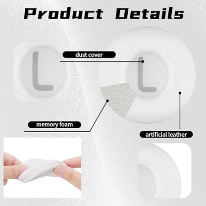 1 Pair Ear Pads Replacement, Earpads Cushions for JBL Tune600 T500BT T450 T450BT JR300BT T510BT T520BT JR310BT Headphones (Not Suitable for Tune 600btnc) with Memory Foam, Soft Protein Leather - color: Headphone Pad - White