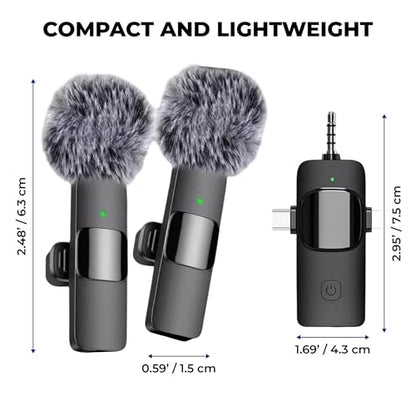 Wireless Lavalier Microphone 2.4G Dual Lapel Mic for iPhone Android Camera – Noise Cancelling Clip On Microphone for YouTube, TikTok, Vlogging, Video Recording