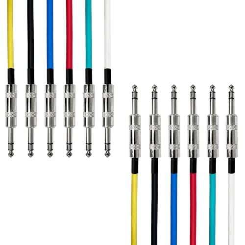 AxcessAbles 20ft 6-Pack TRS to Audio Cables - 1/4" Balanced, Multi-Color, Male-to-Male, Studio & Home Audio - size: 20ft