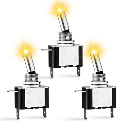 Nilight 3PCS Yellow LED Toggle Switch 12V 20A 3 Pin 2 Position ON Off SPS - color: 3PCS LED Switch Amber