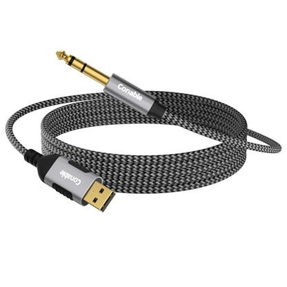 USB to 6.35mm TRS Stereo Audio Cable 25 FT, USB-A to 1/4" Audio Adapter Aux Jack Stereo Cord, Gold-Plated Connector, Nylon Braided Jacket, DAC Chip, for Laptop, Amplifier, Mixer, Home Theater, Speaker - size: 25FT