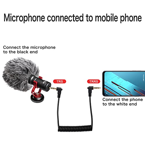 YACSEJAO 3.5mm TRS to TRRS Microphone Cable Coiled 90 Degrees 1/8" Male to Male Coiled Right Angle Mic Cord for Recording Microphones