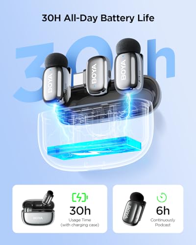 BOYA Mini 2 USB Type-C Wireless Lavalier Microphone for Andriod iPhone15/16,Ultra Mini Lapel Mics,100M Range,30Hrs Battery Life,Noise Reduction Clip On Mic for TikTok YouTube(Space Gray) - style: Mini 2(USB-C Silver)