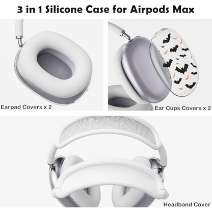 for AirPods Max Headphones Halloween Ear Covers for AirPods Max 2 | Cool Bat Clear Ear Cups Cover | White Silicone Ear Pad Case Headband Cover for Apple AirPods Max 2/1 (2026/2024/2020) - color: Bat A/White
