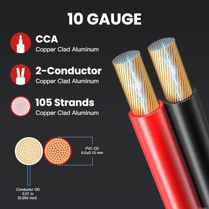 10 Gauge Speaker Wire 50ft 2-Conductor CCA Home & Car Audio | Speaker Cable for Clean Audio Transmission & 1ft Printed Marks, Red/Black Polarity, Flexible PVC for Wall & Car Audio - size: 50FT, style: 10GAUGE