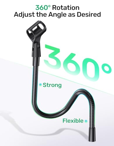 19 Inch Gooseneck Microphone Holder for Podium, 【Heavy-Duty】 2.5 lb Max | Thickened Aluminum Flexible Gooseneck, 2 Mic Holders, 1/4" and 3/8" Adapters, Desk Clamp, Ideal for Gaming, Podcast - size: Heavy-Duty Clamp