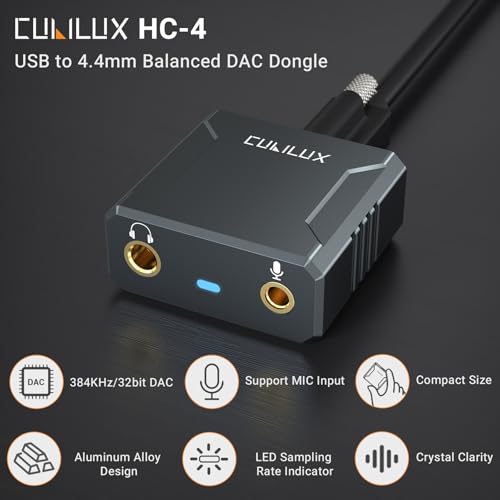 Cubilux HC-4 USB to 4.4mm DAC Headphone Amp, 384KHz/32-bit Hi-Res Portable Balanced DAC with Pentaconn Output & 3.5mm MIC Jack, HiFi Audio Dongle for PC, Laptop, Phone, IEMs & Gaming