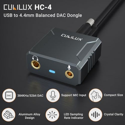 Cubilux HC-4 USB to 4.4mm DAC Headphone Amp, 384KHz/32-bit Hi-Res Portable Balanced DAC with Pentaconn Output & 3.5mm MIC Jack, HiFi Audio Dongle for PC, Laptop, Phone, IEMs & Gaming