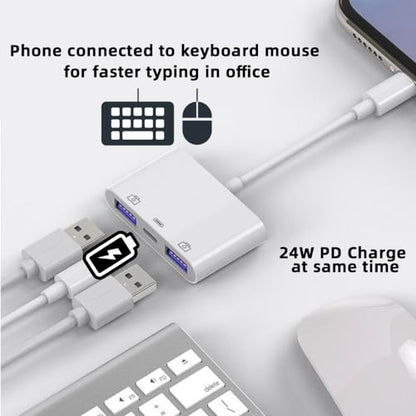 CY Type C USB-C to Dual Type-A USB3.0 Female with PD Power Charge Adapter Compatible with Laptop Tablet Phone - style: USB*2+PD