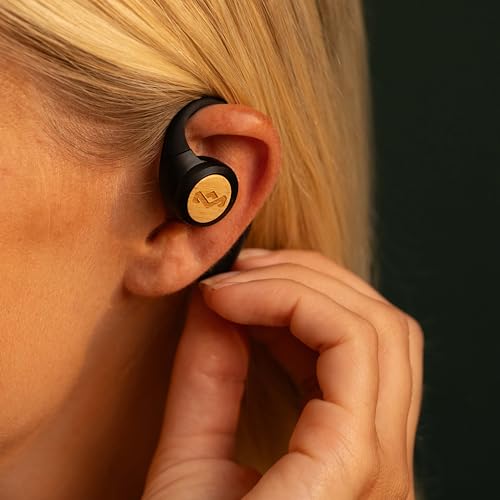 House of Marley Liberate Open-Ear True Wireless Earbuds, 20 Hrs Total Playtime, Quick Charge, Built-in Microphones, 12mm Drivers, Sustainable and Eco-Friendly Design (Signature Black) - color: Signature Black