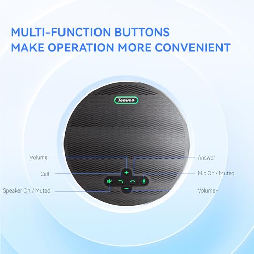 Tenveo MagiCall Pro Bluetooth Conference Speakerphone, Bluetooth/Dongle/USB, 8 AI Noise-Canceling Microphones, 360° Voice Pickup, 18H Talk Time, Compatible with Zoom, Teams & OBS, for 12–15 People