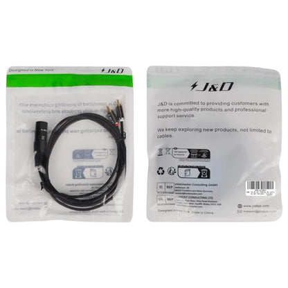 J&D XLR to 2 RCA Y Splitter Patch Cable, PVC Shelled Unbalanced Dual RCA Male to XLR Male Stereo Audio Interconnect Cable Adapter for Speaker Condenser Mic Mixer AMP, 6 Feet
