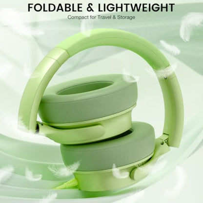 USB C Wired Over-Ear Headphones with Microphone | Volume Control, Share Port, Adjustable Headband Foldable Stereo Headset for Adult/Teens for iPhone 16, Laptop, Gaming, Travel - color: Grass Green