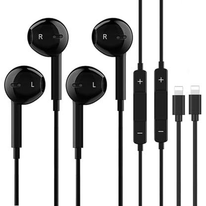 iPhone Wired Earbuds 2 Pack with Microphone and Volume Control, in-Ear | Two pairs of wired earphones for iPhone with a built-in mic and volume control and a secure in-ear fit for calls and music.