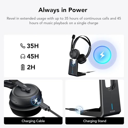 NUROUM HP31D Wireless Headset with Noise Cancelling Mic and Dongle | Charging Stand, Multi-Point, All-Day Comfort, Long Battery Life, One Button Mute, Versatile Connectivity