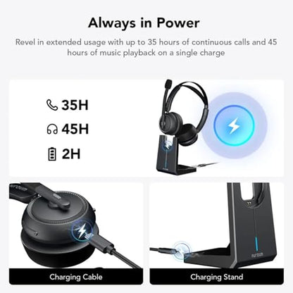NUROUM HP31D Wireless Headset with Noise Cancelling Mic and Dongle | Charging Stand, Multi-Point, All-Day Comfort, Long Battery Life, One Button Mute, Versatile Connectivity