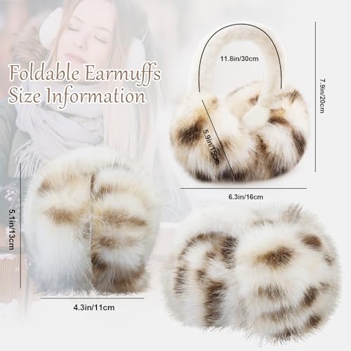 Earmuffs for Women Girls Faux Fur Fuzzy Headband Foldable Ear Covers Cold Weather Accessory - color: Light Leopard