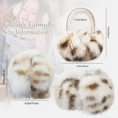 Earmuffs for Women Girls Faux Fur Fuzzy Headband Foldable Ear Covers Cold Weather Accessory - color: Light Leopard