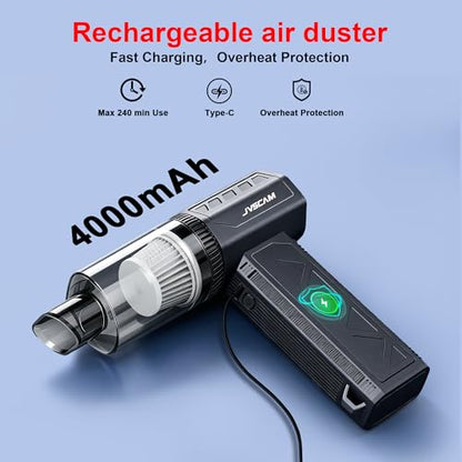 Compressed Air Duster&Vacuum Cleaner, 3-in-1 150000RPM Cordless Air Blower | Car Vacuum Cleaner with Brushless Motor Rechargeable 3-Speed,multiple nozzles for Computer Keyboard Home, Storage Bag Sealing