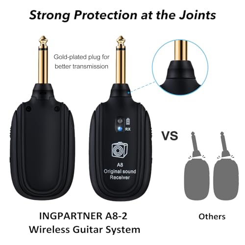 A8 Wireless Guitar System UHF 2 Modes, 100ft Range, 2TX + 1RX
