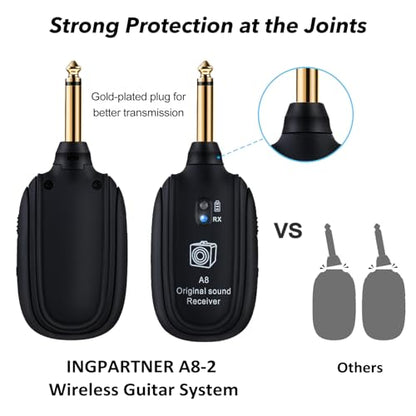 A8 Wireless Guitar System UHF 2 Modes, 100ft Range, 2TX + 1RX