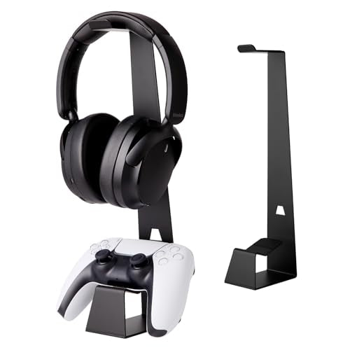 Headphone and Controller Stand Gaming Headset Stand Metal | Headphone Stand with Controller Holder Creative Gift for Teens, Gamers, Gaming Equipment Accessories for Desk Black