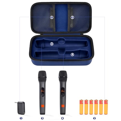 Wireless Microphone Case Compatible with JBL Wireless Two Microphone System, Handheld Dual Mic Travel Bag for Singing or Karaoke for Receivers, Adapters, AA Batteries - color: Deep Blue