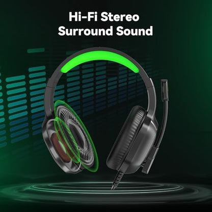 IMYB A36 Gaming Headset with Mic Stereo Headphones for Pc, PS5, Xbox | RGB Wired Over-Ear Noise Cancelling for Xbox Series X/S, PS4, Nintendo Switch, Computer, Laptop, Mac - color: Green