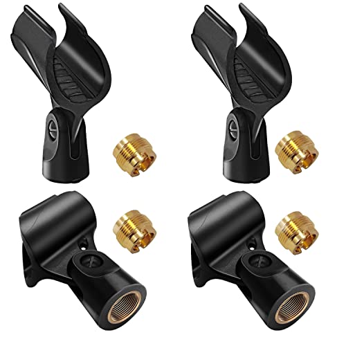 Universal Microphone Clip Holder with 5/8" Male to 3/8" Female Screw Adapter Suitable for Handheld Microphones, 4 Pack