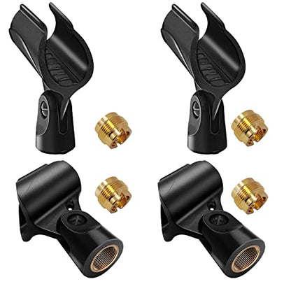 Universal Microphone Clip Holder with 5/8" Male to 3/8" Female Screw Adapter Suitable for Handheld Microphones, 4 Pack