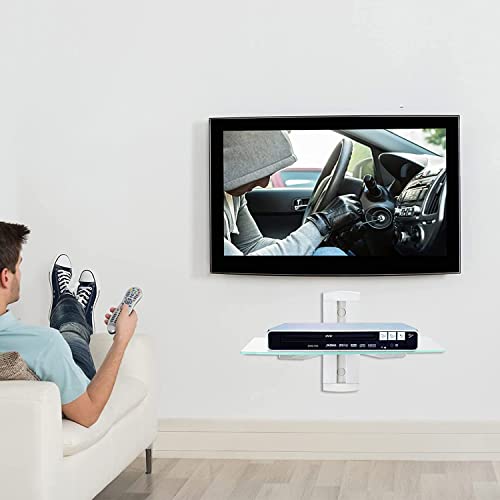 suptek Glass Floating Shelves, TV Wall Mount with Shelf for DVD Player / PS4 / Cable Boxes/Game Consoles/Sky Box/TV Accessories, Media Shelf, Flat Wall Mount Bracket, 1 Tier Shelf, Silver - color: Silver 1 Tier