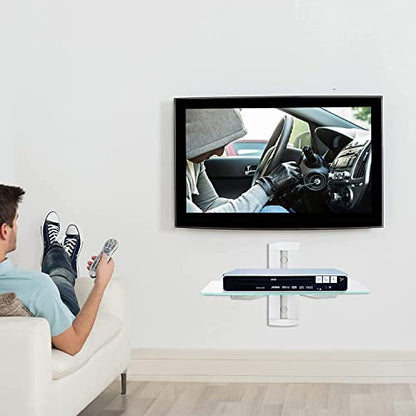 suptek Glass Floating Shelves, TV Wall Mount with Shelf for DVD Player / PS4 / Cable Boxes/Game Consoles/Sky Box/TV Accessories, Media Shelf, Flat Wall Mount Bracket, 1 Tier Shelf, Silver - color: Silver 1 Tier