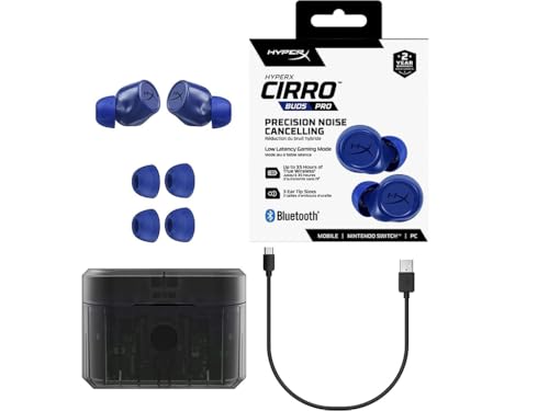 HyperX Cirro Buds Pro – True Wireless Earbuds, Active Noise Cancellation, ANC, Ambient Sound Mode, Low Latency, Bluetooth 5.2, IPX4, Fast Charge, PC, Nintendo Switch, Mobile - Blue - color: Blue