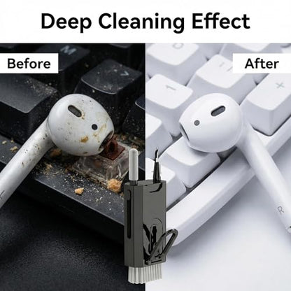 8-in-1 Electronics Cleaning Kit, Multifunctional Earphone Cleaning Pen with Soft Brush and Flocking Sponge for Wireless Earbuds Keyboard and Phone, Black, 1 Pack - color: Black