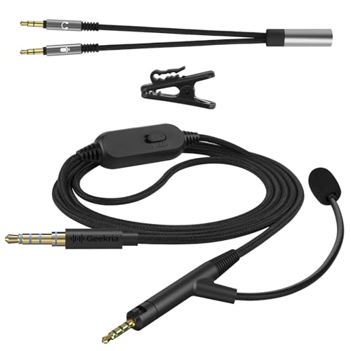 GEEKRIA Boom Mic Cable Compatible with Sennheiser HD 620S/599/598/505, 2.5mm Jack Nylon Braided Replacement Cord with Boom Microphone and Volume/Mute Control for Gaming & Meeting (5.6ft)