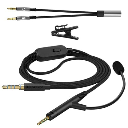GEEKRIA Boom Mic Cable Compatible with Sennheiser HD 620S/599/598/505, 2.5mm Jack Nylon Braided Replacement Cord with Boom Microphone and Volume/Mute Control for Gaming & Meeting (5.6ft)