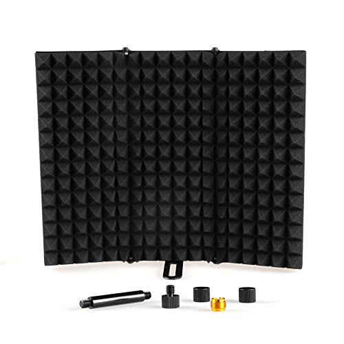 Microphone Isolation Shield, Foldable Mic Shield with Triple Sound Insulation, Reflection Filter with 3/8" and 5/8" Mic Threaded Mount