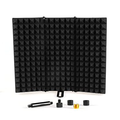 Microphone Isolation Shield, Foldable Mic Shield with Triple Sound Insulation, Reflection Filter with 3/8" and 5/8" Mic Threaded Mount