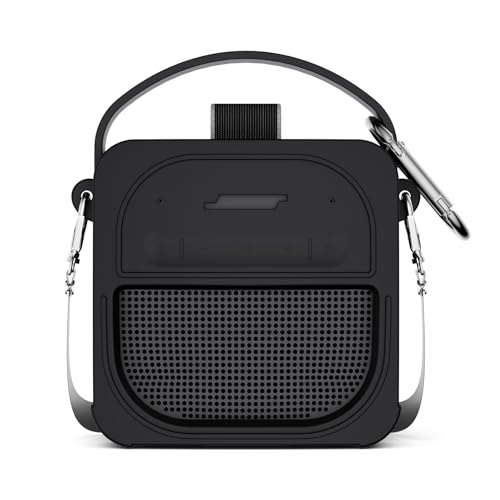 for Bose SoundLink Micro Speaker (2nd Gen) Case with Lanyard&Carabiner,Anti-Scratch Portable Silicone Protective Cover Compatible with Bose SoundLink Micro Portable Bluetooth Speaker (2nd Gen) (Black) - color: Black