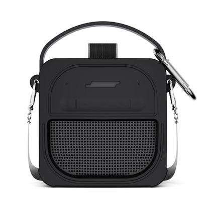 for Bose SoundLink Micro Speaker (2nd Gen) Case with Lanyard&Carabiner,Anti-Scratch Portable Silicone Protective Cover Compatible with Bose SoundLink Micro Portable Bluetooth Speaker (2nd Gen) (Black) - color: Black