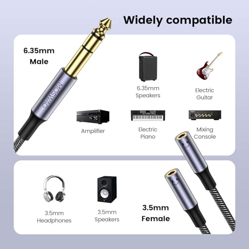 MOSWAG 1/4 inch TRS to Dual 1/8 Female Y Cable,6.35mm to Dual 3.5mm Female | Y Splitter Cable, 1/4 Inch to Dual 1/8 Inch Headphone Adapter Compatible Headphones etc