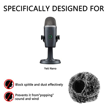 Geekria for Creators Furry Microphone Windscreen Compatible with Blue Yeti Nano, Mic DeadCat Wind Cover Muff, Fluffy Windshield for Recording, Streaming, Podcasting, Grey (2 Pack)