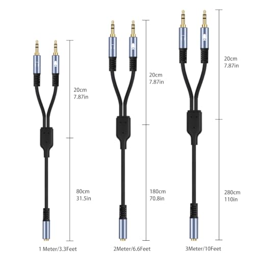 1/8" TRS Stereo Splitter Cable for Headphone, PC Laptop, Perfect for Switching or Two Sets of Speakers (1/8" TRS Stereo Female to Dual Male, 10FT-Splitter 20cm) - size: 10FT-Splitter 20cm, style: 1/8" TRS Stereo Female to Dual Male
